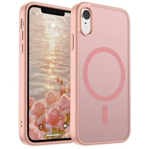 SUPFINE Magnetic for iPhone XR Phone Case(Compatible with MagSafe)(Military Grade Drop Protection) Slim Translucent Matte Shockproof with Anti-Fingerprint Phone Case,Pink 