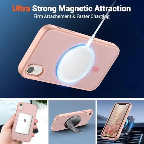 SUPFINE Magnetic for iPhone XR Phone Case(Compatible with MagSafe)(Military Grade Drop Protection) Slim Translucent Matte Shockproof with Anti-Fingerprint Phone Case,Pink - 5