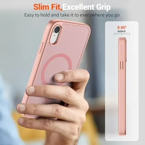 SUPFINE Magnetic for iPhone XR Phone Case(Compatible with MagSafe)(Military Grade Drop Protection) Slim Translucent Matte Shockproof with Anti-Fingerprint Phone Case,Pink - 7