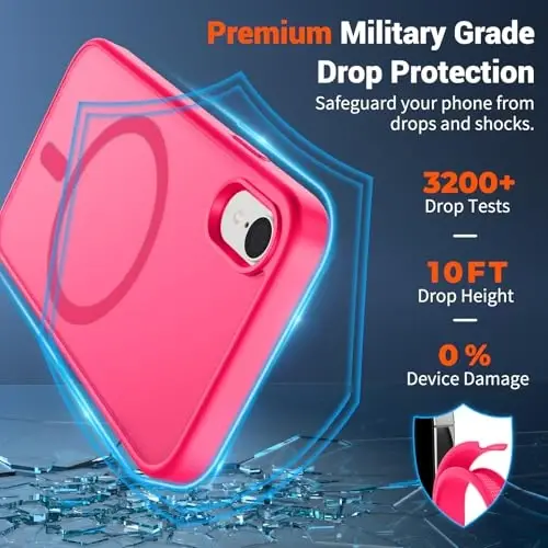 SUPFINE Magnetic for iPhone XR Phone Case(Compatible with MagSafe)(Military Grade Drop Protection) Slim Translucent Matte Shockproof with Anti-Fingerprint Phone Case,Hot Pink - 3