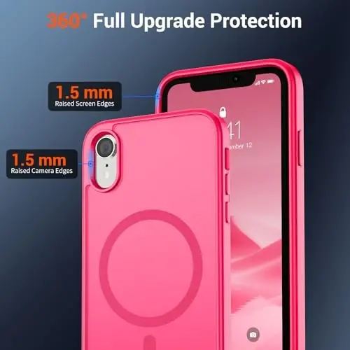 SUPFINE Magnetic for iPhone XR Phone Case(Compatible with MagSafe)(Military Grade Drop Protection) Slim Translucent Matte Shockproof with Anti-Fingerprint Phone Case,Hot Pink - 4