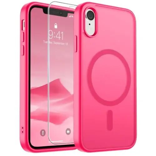 SUPFINE Magnetic for iPhone XR Phone Case(Compatible with MagSafe)(Military Grade Drop Protection) Slim Translucent Matte Shockproof with Anti-Fingerprint Phone Case,Hot Pink 