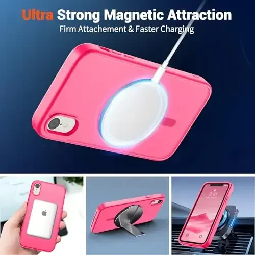 SUPFINE Magnetic for iPhone XR Phone Case(Compatible with MagSafe)(Military Grade Drop Protection) Slim Translucent Matte Shockproof with Anti-Fingerprint Phone Case,Hot Pink - 5