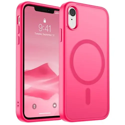 SUPFINE Magnetic for iPhone XR Phone Case(Compatible with MagSafe)(Military Grade Drop Protection) Slim Translucent Matte Shockproof with Anti-Fingerprint Phone Case,Hot Pink 