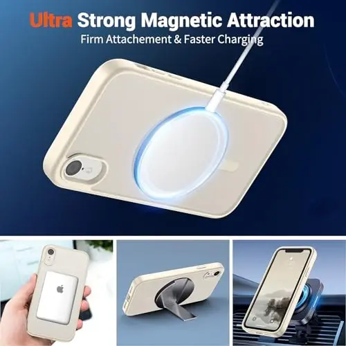 SUPFINE Magnetic for iPhone XR Phone Case(Compatible with MagSafe)(Military Grade Drop Protection) Slim Translucent Matte Shockproof with Anti-Fingerprint Phone Case,Antique White - 5