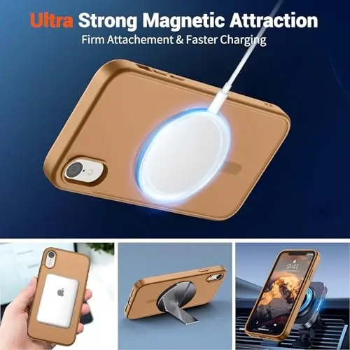 SUPFINE Magnetic for iPhone XR Phone Case(Compatible with MagSafe)(Military Grade Drop Protection) Slim Translucent Matte Shockproof with Anti-Fingerprint Phone Case,Brown - 5