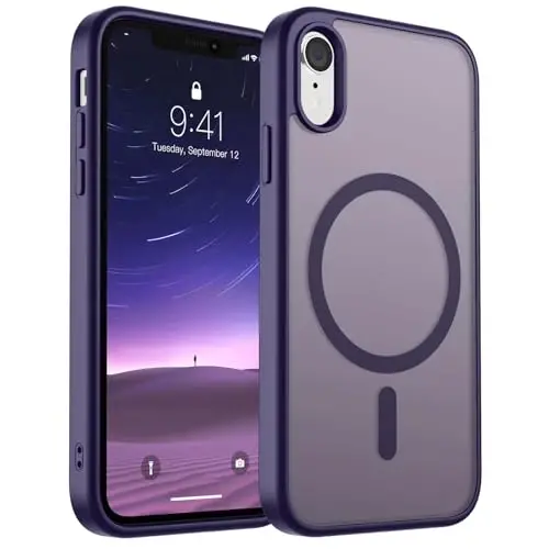 SUPFINE iPhone XR uchun magnitli telefon g‘ilofi (MagSafe bilan mos) (harbiy darajadagi tushishdan himoya) Yupqa shaffof mato zarbga chidamli barmoq izlariga qarshi telefon g‘ilofi, to‘q binafsha 
