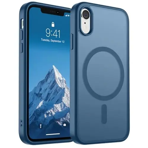 SUPFINE iPhone XR uchun magnitli telefon g‘ilofi (MagSafe bilan mos) (harbiy standartga mos tushishdan himoya) Yupqa yarim shaffof mat zarbga chidamli barmoq izlariga qarshi telefon g‘ilofi, to‘q ko‘k 