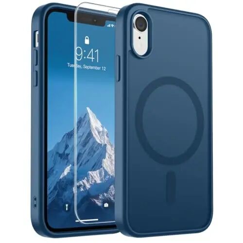 SUPFINE iPhone XR uchun magnitli telefon g‘ilofi (MagSafe bilan mos) (harbiy standartga mos tushishdan himoya) Yupqa yarim shaffof mat zarbga chidamli barmoq izlariga qarshi telefon g‘ilofi, to‘q ko‘k 