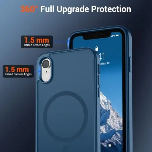 SUPFINE iPhone XR uchun magnitli telefon g‘ilofi (MagSafe bilan mos) (harbiy standartga mos tushishdan himoya) Yupqa yarim shaffof mat zarbga chidamli barmoq izlariga qarshi telefon g‘ilofi, to‘q ko‘k - 3