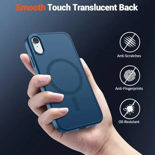 SUPFINE iPhone XR uchun magnitli telefon g‘ilofi (MagSafe bilan mos) (harbiy standartga mos tushishdan himoya) Yupqa yarim shaffof mat zarbga chidamli barmoq izlariga qarshi telefon g‘ilofi, to‘q ko‘k - 5
