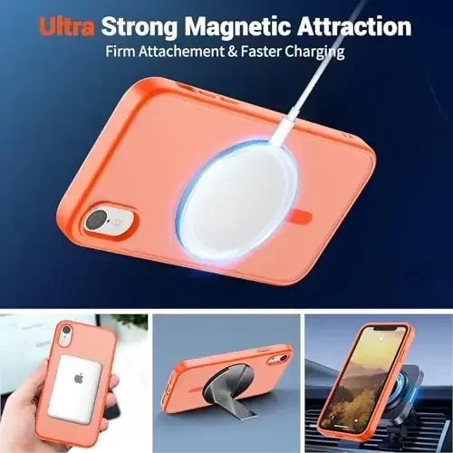 SUPFINE iPhone XR uchun magnitli telefon g‘ilofi (MagSafe bilan mos keladi) (Harbiy darajadagi tushishdan himoya) Yengil o‘tkazuvchan mat zarbga chidamli barmoq izlariga qarshi telefon g‘ilofi, to‘q sariq - 5