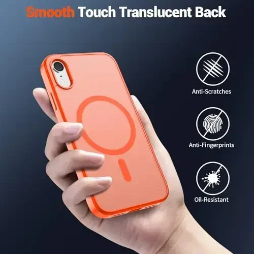 SUPFINE iPhone XR uchun magnitli telefon g‘ilofi (MagSafe bilan mos keladi) (Harbiy darajadagi tushishdan himoya) Yengil o‘tkazuvchan mat zarbga chidamli barmoq izlariga qarshi telefon g‘ilofi, to‘q sariq - 6