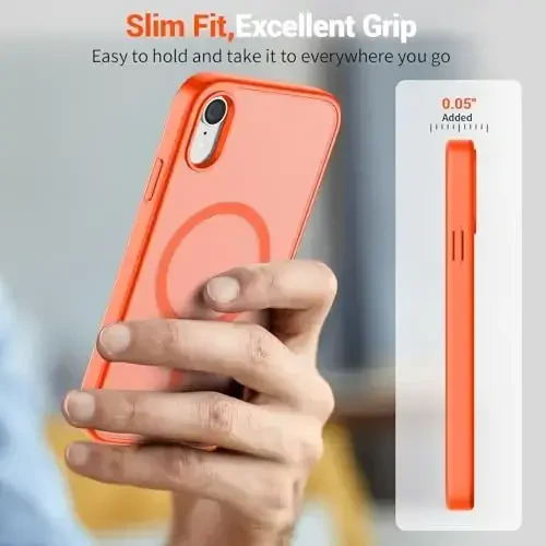 SUPFINE iPhone XR uchun magnitli telefon g‘ilofi (MagSafe bilan mos keladi) (Harbiy darajadagi tushishdan himoya) Yengil o‘tkazuvchan mat zarbga chidamli barmoq izlariga qarshi telefon g‘ilofi, to‘q sariq - 7