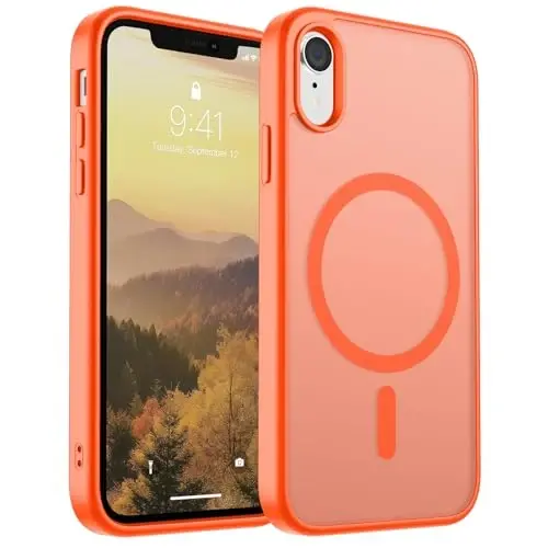 SUPFINE iPhone XR uchun magnitli telefon g‘ilofi (MagSafe bilan mos keladi) (Harbiy darajadagi tushishdan himoya) Yengil o‘tkazuvchan mat zarbga chidamli barmoq izlariga qarshi telefon g‘ilofi, to‘q sariq 