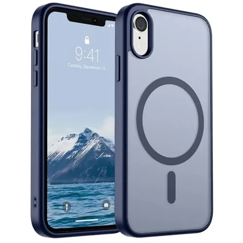 SUPFINE iPhone XR uchun magnitli telefon g‘ilofi (MagSafe bilan mos keladi) (Harbiy darajadagi tushishdan himoya) Yupqa yarim shaffof mat, barmoq izlariga qarshi telefon g‘ilofi, to‘q ko‘k 