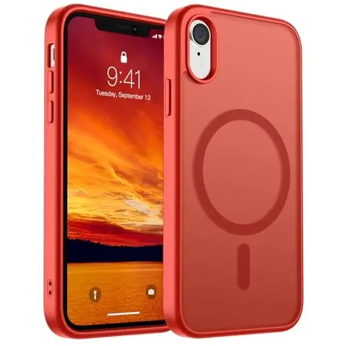 SUPFINE iPhone XR uchun magnitli telefon g'ilofi (MagSafe bilan mos keladi) (Harbiy darajadagi zarbadan himoya) Yengil yarim shaffof mat zarbga chidamli barmoq izlariga qarshi telefon g'ilofi, qizil 