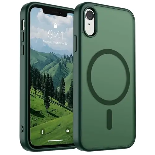 SUPFINE iPhone XR uchun magnitli telefon qutisi (MagSafe bilan mos) (Harbiy darajadagi tushishdan himoya) Yupqa yarim shaffof mato zarbga chidamli barmoq izlariga qarshi telefon qutisi, o'rmon yashili - SUPFINE