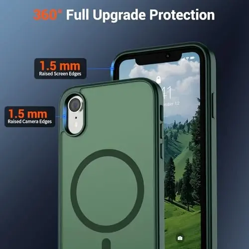 SUPFINE iPhone XR uchun magnitli telefon qutisi (MagSafe bilan mos) (Harbiy darajadagi tushishdan himoya) Yupqa yarim shaffof mato zarbga chidamli barmoq izlariga qarshi telefon qutisi, o'rmon yashili - 4