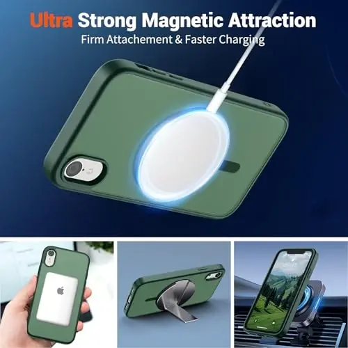 SUPFINE iPhone XR uchun magnitli telefon qutisi (MagSafe bilan mos) (Harbiy darajadagi tushishdan himoya) Yupqa yarim shaffof mato zarbga chidamli barmoq izlariga qarshi telefon qutisi, o'rmon yashili - 5