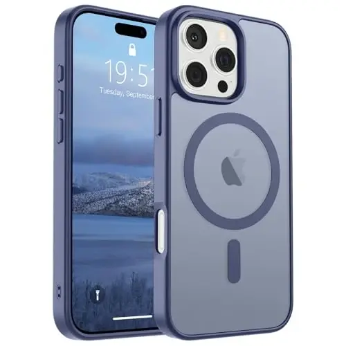 SUPFINE Magnetic Чехол для iPhone 16 Pro Max (совместим с MagSafe) (Военный класс защиты от падений), полупрозрачная матовая ударопрочная накладка, лавандово-серый 