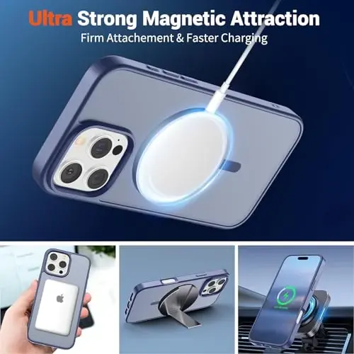 SUPFINE Magnetic Чехол для iPhone 16 Pro Max (совместим с MagSafe) (Военный класс защиты от падений), полупрозрачная матовая ударопрочная накладка, лавандово-серый - 5