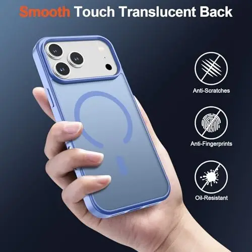 SUPFINE Magnetic чехол для iPhone 17 Pro Max (совместим с MagSafe) (военный класс защиты от падений) полупрозрачный матовый ударопрочный чехол с защитой от отпечатков пальцев, сине-фиолетовый - 6