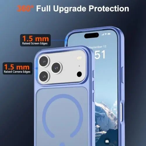 SUPFINE Magnetic for iPhone 17 Pro Max Case Blue Purple | With Screen Protector, Translucent Matte, Compatible with MagSafe, Military Grade Drop Proof, Rugged Shockproof Protective - 3