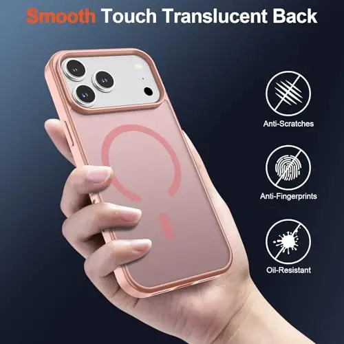 SUPFINE Magnetic чехол для iPhone 17 Pro Max (совместим с MagSafe) (защита от падений военного класса), полупрозрачный матовый противоударный чехол с защитой от отпечатков пальцев, розовый - 6