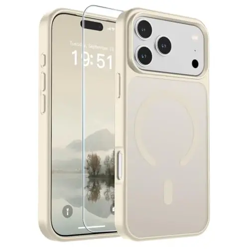 SUPFINE Magnetic for iPhone 17 Pro Max Case (Compatible with MagSafe)(Military Grade Drop Protection) Translucent Matte Shockproof with Anti-Fingerprint Phone Cover,Antique White - 1