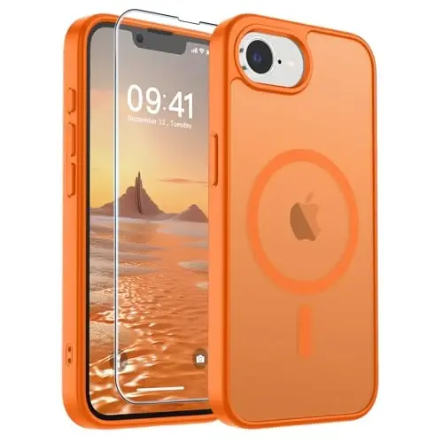 SUPFINE Magnetic чехол для iPhone 17e / iPhone 16e с защитой экрана (совместим с MagSafe) (защита от падений военного класса) Полупрозрачный матовый ударопрочный чехол для телефона, Звездный оранжевый - 1