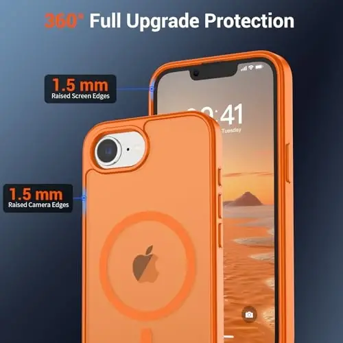 SUPFINE Magnetic чехол для iPhone 17e / iPhone 16e с защитой экрана (совместим с MagSafe) (защита от падений военного класса) Полупрозрачный матовый ударопрочный чехол для телефона, Звездный оранжевый - 4