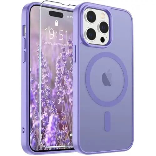 SUPFINE Magnetic для чехла iPhone 14 Pro (совместимо с MagSafe) (Армейская защита от падений) Полупрозрачный матовый противоударный чехол с защитой от отпечатков пальцев, Фиолетовый - SUPFINE