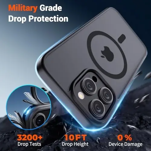 SUPFINE Magnetic для чехла iPhone 15 Pro [совместим с MagSafe] [10-футовая защита от падения с военным классом] Тонкий полупрозрачный матовый чехол для телефона с защитой от ударов и антиотпечатками пальцев, черный - 3