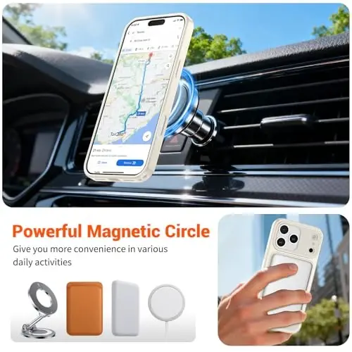 SUPFINE Magnetic для чехла iPhone 17 Pro Max (совместимо с MagSafe) (Защита от падений военного класса) (Защита камеры) Полупрозрачный матовый противоударный чехол для телефона 2025, Античный белый - 4