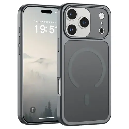 SUPFINE Magnetic для чехла iPhone 17 Pro Max (Совместимо с MagSafe) (Защита от падений военного класса) (Защита камеры) Полупрозрачный матовый противоударный чехол для телефона, Серый 
