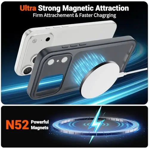 SUPFINE Magnetic для чехла iPhone 17 Pro Max (Совместимо с MagSafe) (Защита от падений военного класса) (Защита камеры) Полупрозрачный матовый противоударный чехол для телефона, Серый - 5