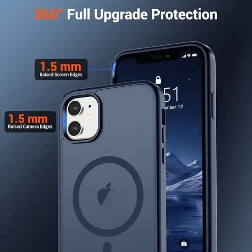 SUPFINE Magnetic для iPhone 12 Case/iPhone 12 Pro Case (Совместимо с MagSafe)(Военный класс защиты от падений) Полупрозрачный матовый противоударный чехол для телефона, темно-синий - 2