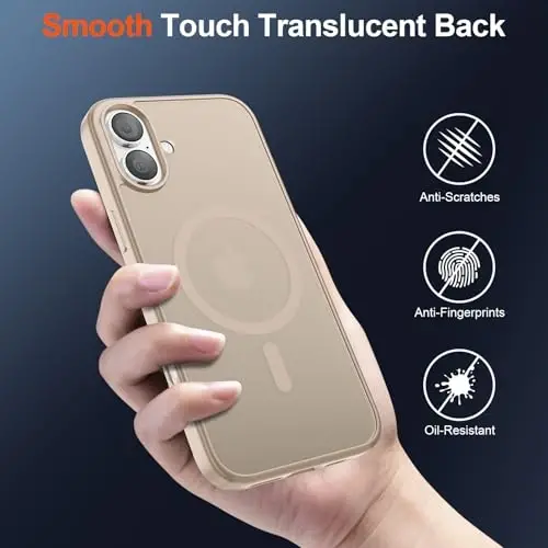 SUPFINE Magnetic для iPhone 17 (совместим с MagSafe) (армейский класс защиты от падений), полупрозрачный матовый ударопрочный чехол с защитой от отпечатков пальцев, цвет «пустынное золото» - 6