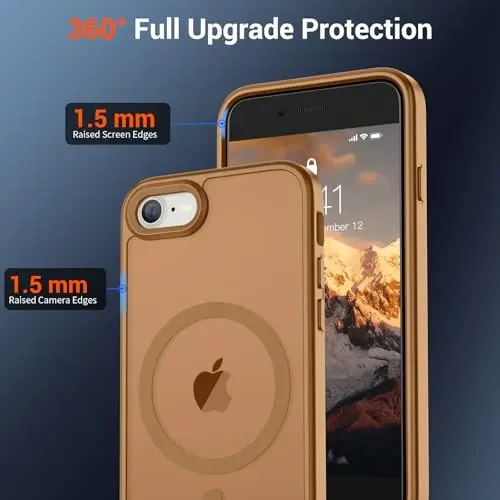 SUPFINE Magnetic для iPhone SE Case 2022 (3rd)/2020 (2nd), iPhone 8 Case (совместим с MagSafe) (военная защита от падений) тонкий полупрозрачный матовый чехол для телефона, коричневый - 4