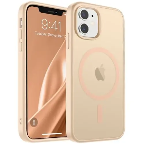 SUPFINE Magnetic for iPhone 11 Case (MagSafe bilan mos) (Harbiy darajadagi tushishdan himoya) Yupqa yarim shaffof matli zarbga chidamli barmoq izlariga qarshi telefon qutisi, qumli pushti 