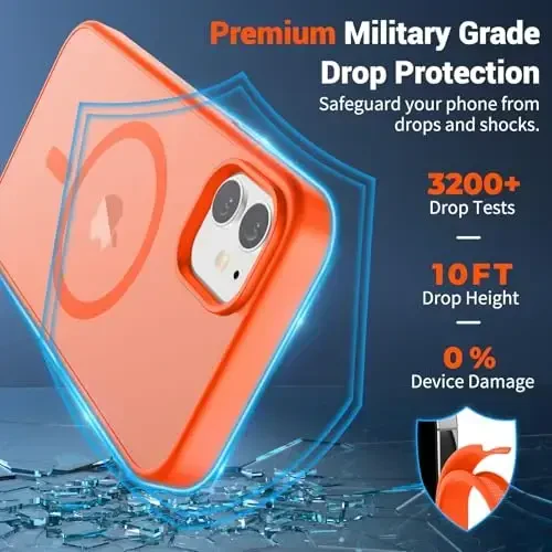 SUPFINE Magnetic for iPhone 11 Case(Compatible with MagSafe)(Military Grade Drop Protection) Slim Translucent Matte Shockproof with Anti-Fingerprint Phone Case,Orange - 3