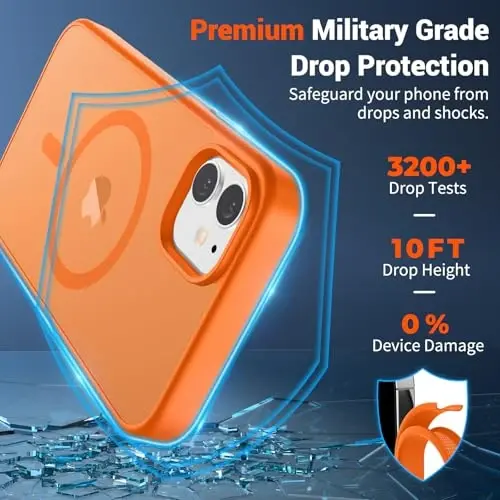 SUPFINE Magnetic for iPhone 11 g‘ilofi, ekran himoyachisi bilan (MagSafe bilan mos keladi) (Harbiy darajadagi tushishdan himoya) Shaffof matli zarbga chidamli telefon g‘ilofi, Starry Orange - 3
