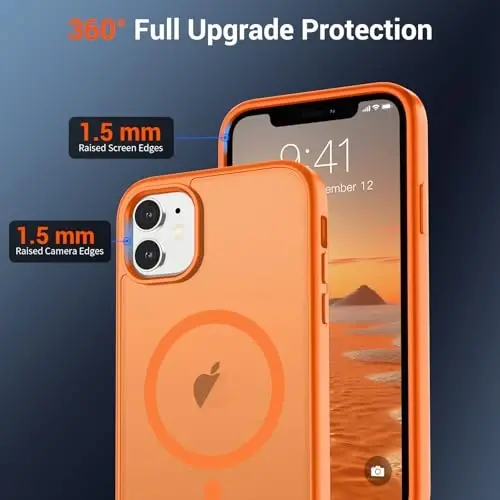 SUPFINE Magnetic for iPhone 11 g‘ilofi, ekran himoyachisi bilan (MagSafe bilan mos keladi) (Harbiy darajadagi tushishdan himoya) Shaffof matli zarbga chidamli telefon g‘ilofi, Starry Orange - 4