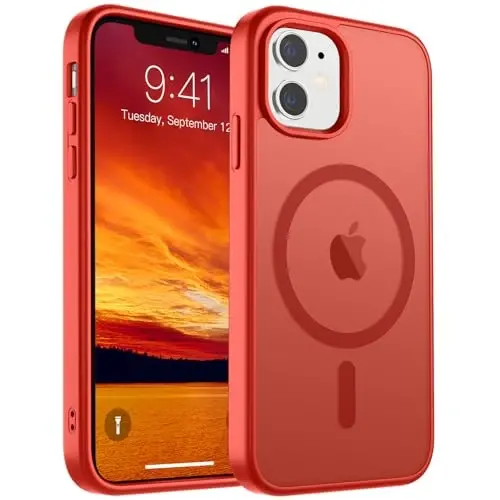 SUPFINE Magnetic for iPhone 11 Phone Case (Compatible with MagSafe) (Military Grade Drop Protection) Slim Translucent Matte Shockproof Phone Cover,Red - SUPFINE