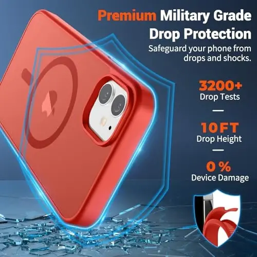 SUPFINE Magnetic for iPhone 11 Phone Case (Compatible with MagSafe) (Military Grade Drop Protection) Slim Translucent Matte Shockproof Phone Cover,Red - 3