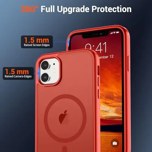 SUPFINE Magnetic for iPhone 11 Phone Case (Compatible with MagSafe) (Military Grade Drop Protection) Slim Translucent Matte Shockproof Phone Cover,Red - 4