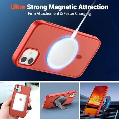 SUPFINE Magnetic for iPhone 11 Phone Case (Compatible with MagSafe) (Military Grade Drop Protection) Slim Translucent Matte Shockproof Phone Cover,Red - 5