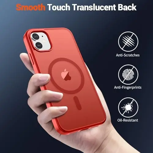 SUPFINE Magnetic for iPhone 11 Phone Case (Compatible with MagSafe) (Military Grade Drop Protection) Slim Translucent Matte Shockproof Phone Cover,Red - 6
