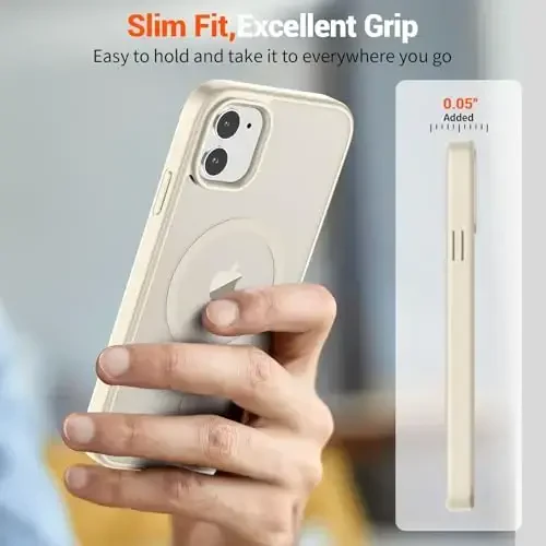 SUPFINE Magnetic for iPhone 11 Phone Case (Compatible with MagSafe) (Military Grade Drop Protection) Slim Translucent Matte Shockproof with Anti-Fingerprint Phone Case,Antique White - 7